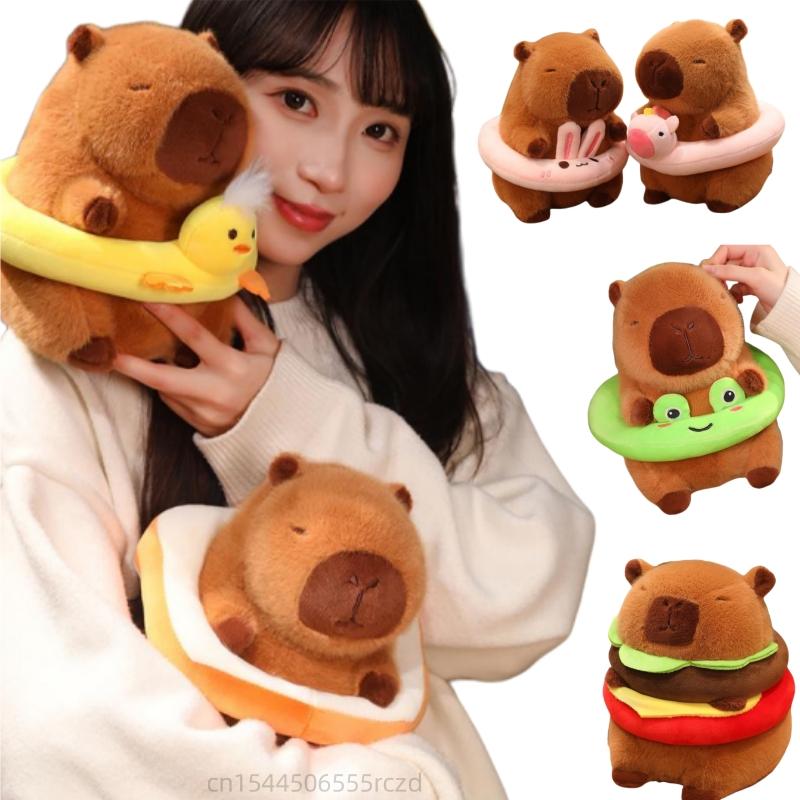 22cm Creative Cosplay Capybara Plush Doll Chick Unicorn Rabbit Animal Swimming Ring Capybara Plush Toy Home Decor Gift For Kids