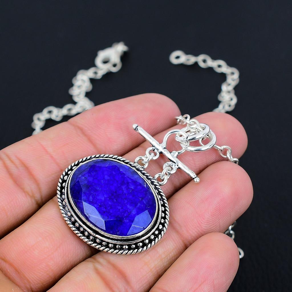Сапфир(Смоделированный) Ювелирный кулон ручной работы из стерлингового серебра 925 пробы с драгоценными камнями 2,17 дюйма