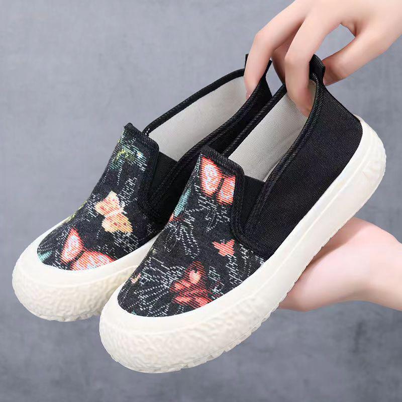Four Seasons Women's Breathable Canvas Slip On Shoes Soft Thick Soles Non-slip Low Casual Fashionable