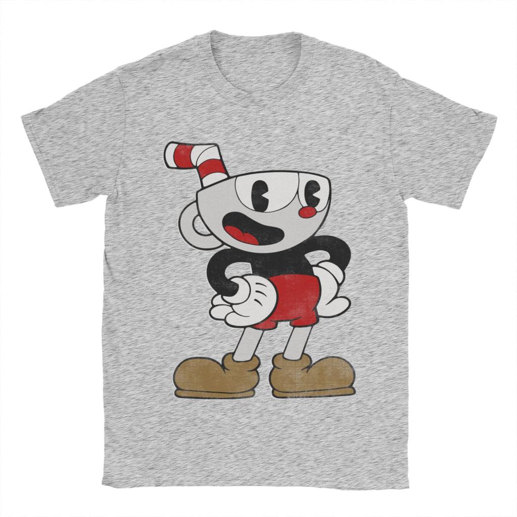 Футболка Cuphead для мужчин 100% хлопок Винтажные футболки С круглым вырезом Футболка с коротким рукавом Одежда 4XL 5XL
