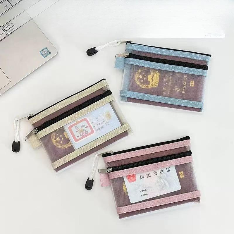 Double-layer Mesh Storage Bag, ID Card Storage Bag, Five-color Zipper Bag for ID Cards and Passports, Portable Small Card Case for Bank Cards