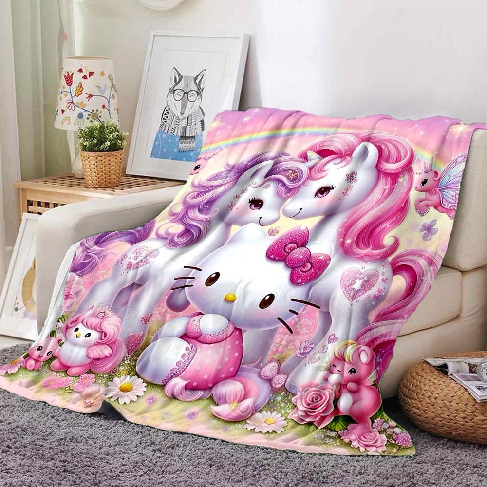 1 шт. Плед Hello Kitty с единорогом Легкий фланелевый плед для дивана, кровати, путешествий, кемпинга, гостиной, офиса, дивана, кресла