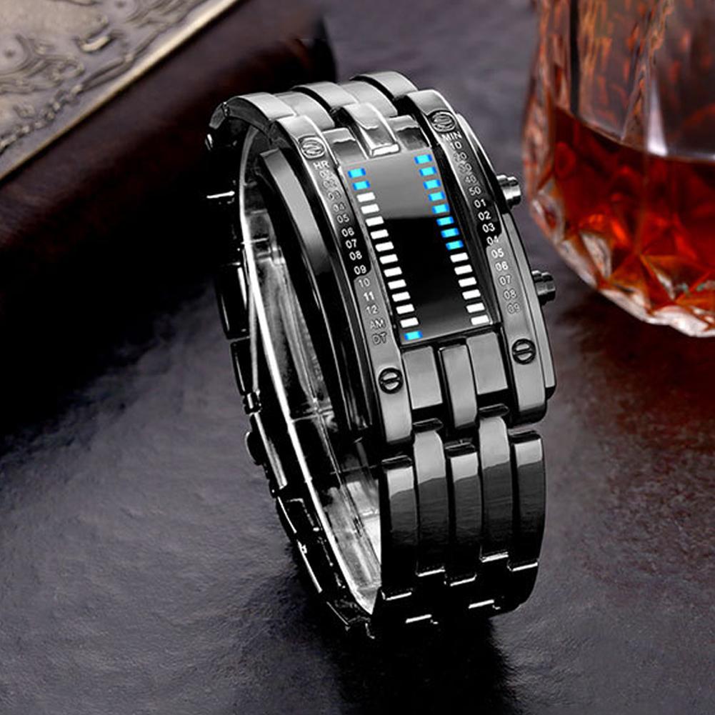 Водонепроницаемые часы с покрытием Роскошные из нержавеющей стали Двоичный Светящиеся светодиодные Электронный дисплей Часы