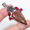 Natural Seam Agate, Garnet 925 Sterling Silver Jewelry Pendant 2.76" c1Z22
