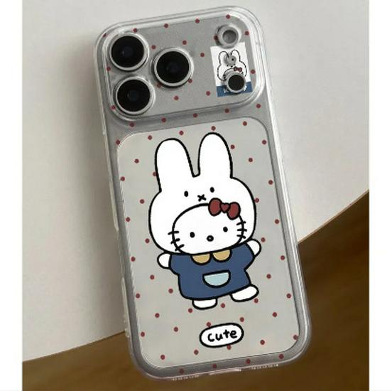Прозрачный чехол с головой кролика Миффи для Apple 17ProMax, 14, 15, 16, 14Pro, XS - Милый дизайн с точными вырезами