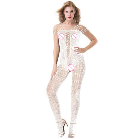 Women Sexy Bodystocking Pantyhose Hollow Out Solid Color Open Crotch Sleepwear