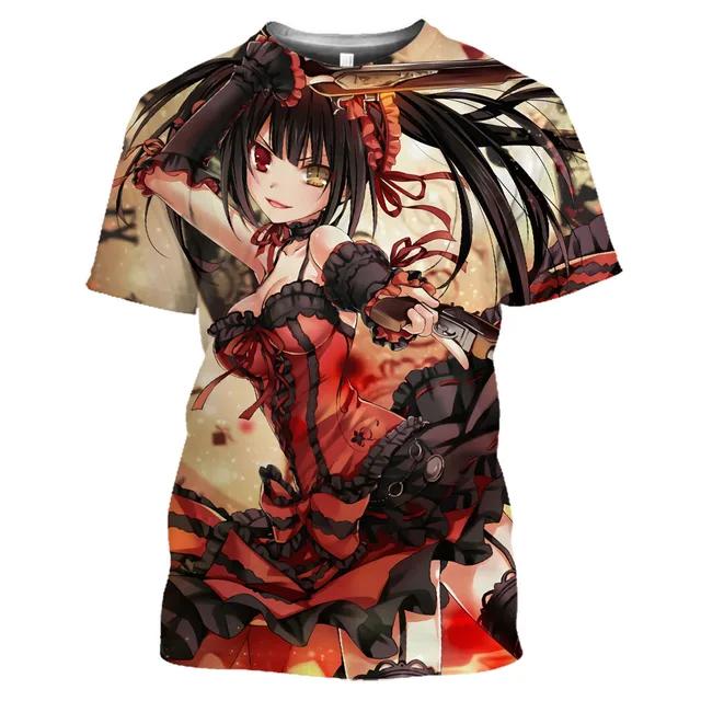 Футболка с рисунком манги Date A Live Tokisaki Kurumi Sexy Girls Otaku, футболка с коротким рукавом в стиле аниме Harajuku для мужчин, топы и футболки