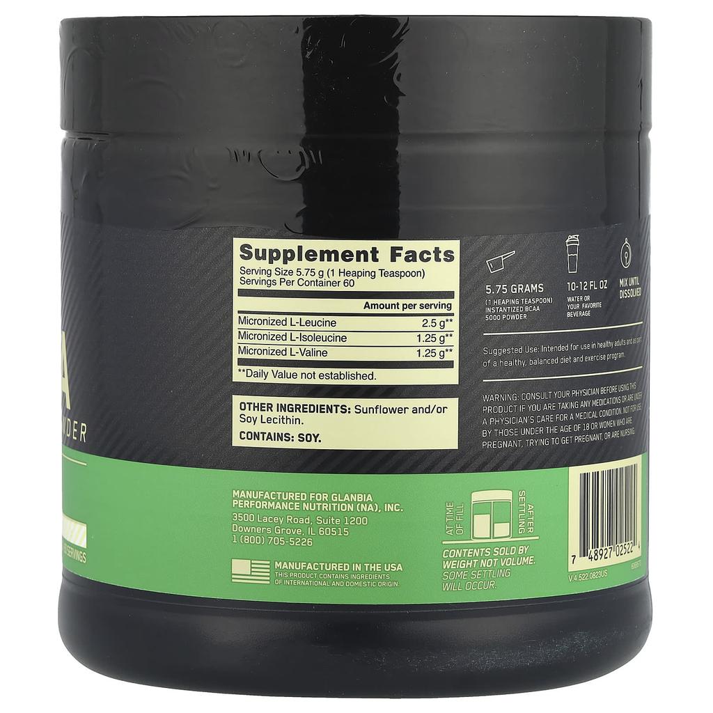 Instant Bcaa 5000 Powder, Unflavored, 345 G (12.16 Oz)