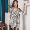 ISLAYCAOLILA Elena Cabaret Mini Club Party Tight Mini Check Long High Gathered Dress Size Women's Dress, Dress, Dress, Dress, Dress, Dress,
