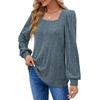 Женская мода однотонный квадратный вырез повседневный длинный рукав трикотажный топ