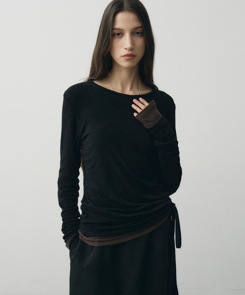 NOIRER FOR WOMAN Wool Reversible Layered T-Shirt (Black)