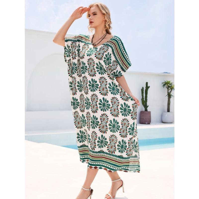 Плюс Размер Женщин Пляжный Принт Свободный Праздничный Платье Бикини Загар Накидка