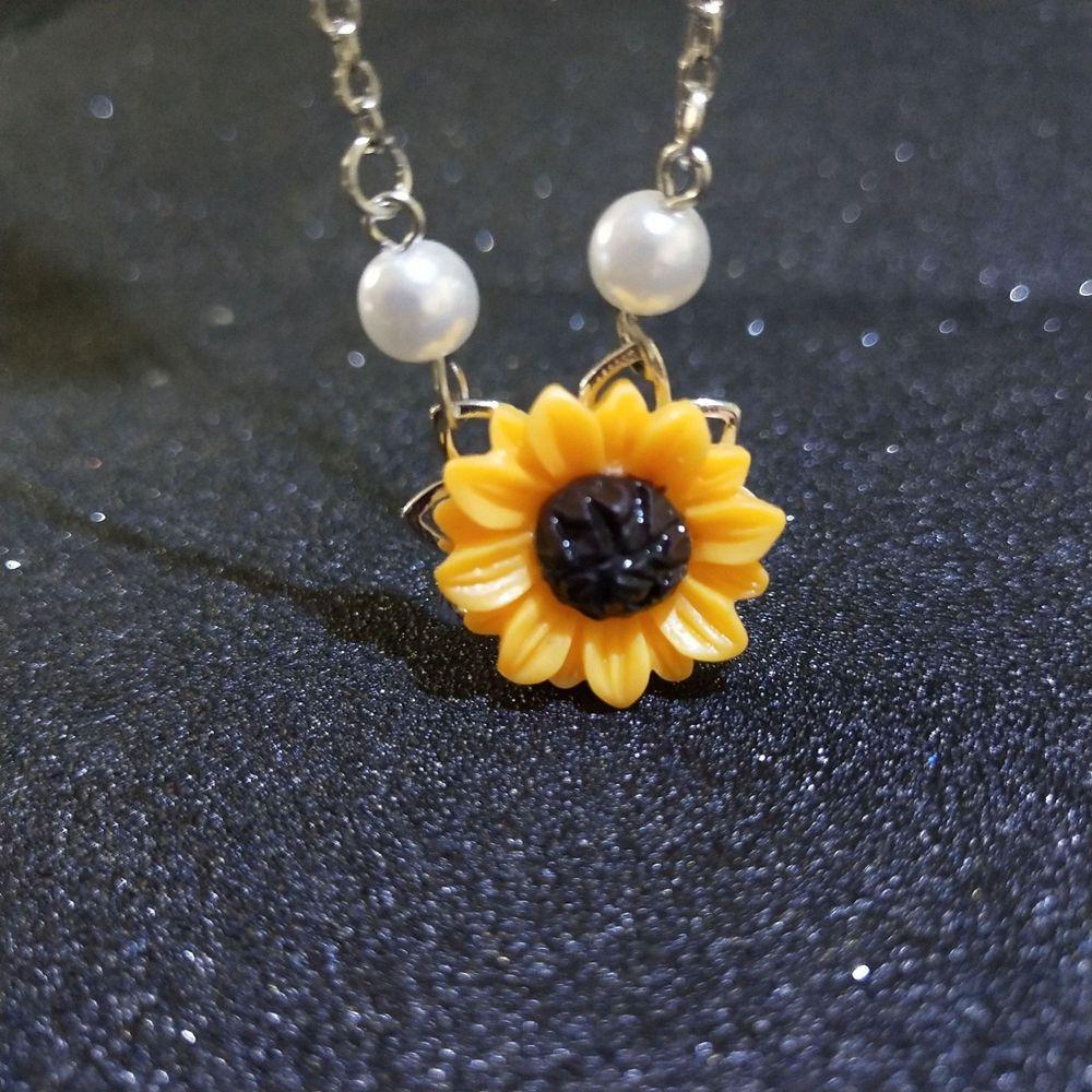 Charm Jewelry Romantic Gold Plated Sunflower Necklace Chain Pearls Flower Pendant