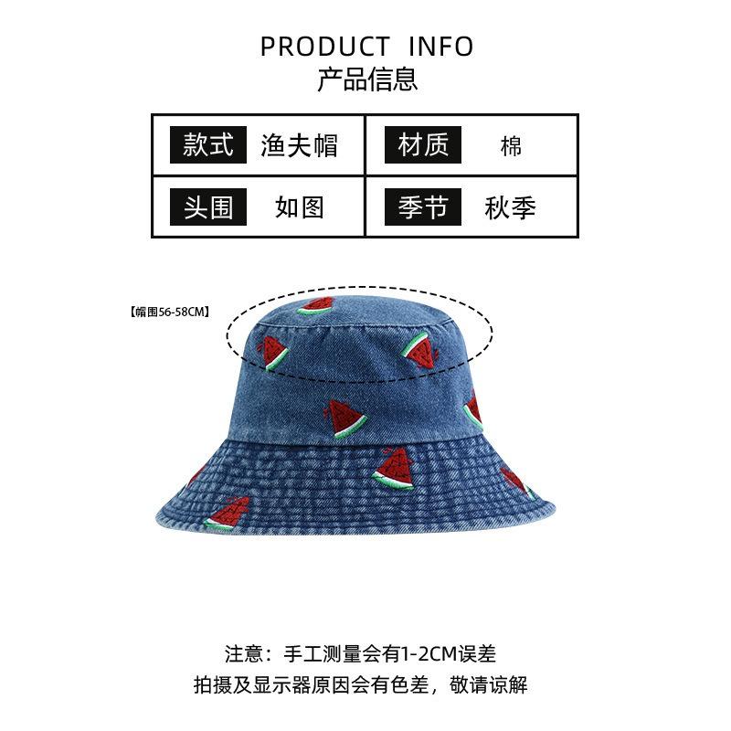 Шляпа женская новая джинсовая панама с вышивкой арбуза, с широкими полями, солнцезащитная, модная, универсальная, для маленького лица