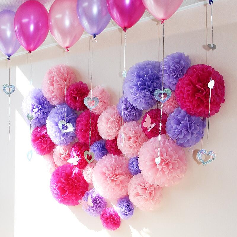 Holiday Supplies 10 " (25cm )Fluffy Tissue Paper Pom Poms Hanging Rose Flower Balls Garlands Wedding Baby Shower Party Decoration