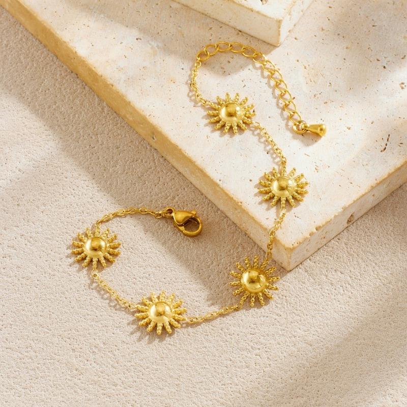 Gold Plated Sunflower Jewelry Set Necklace Bracelet Earrings for Women Stainless Steel