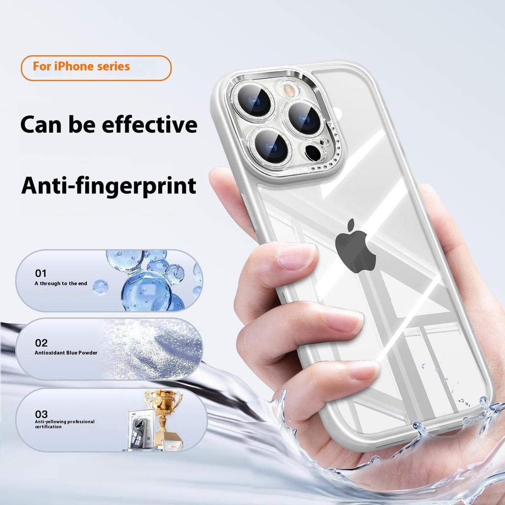 Чехол для iPhone 16 Pro Max PC+TPU Прозрачная накладка для телефона с блестящей пленкой для объектива камеры
