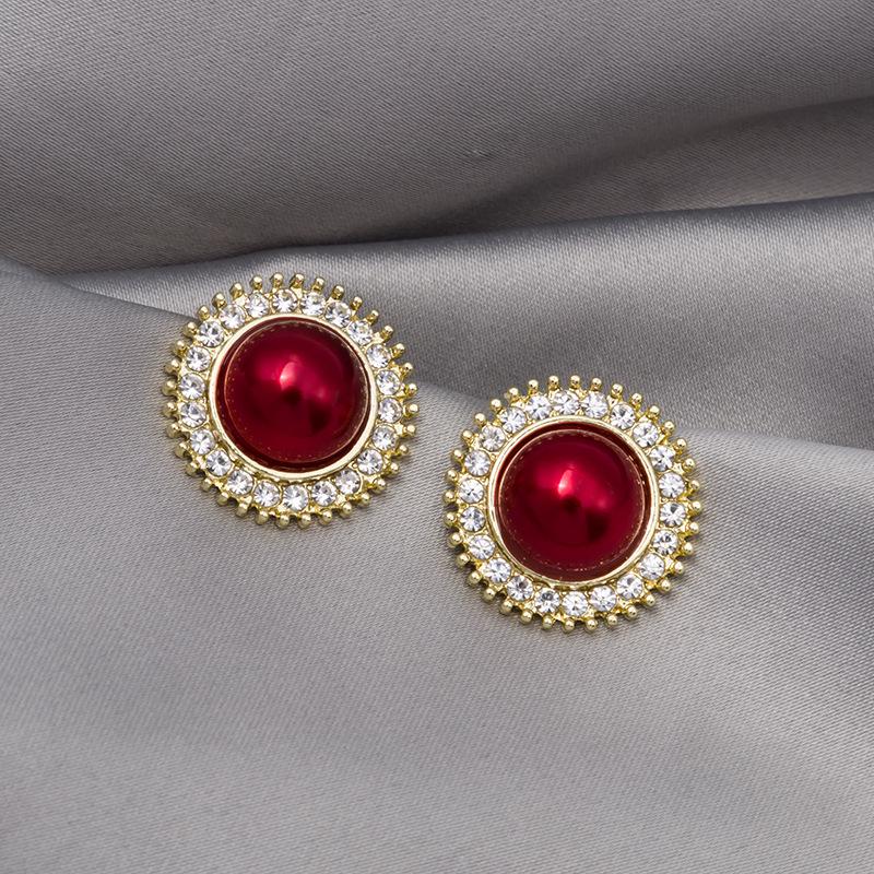 Серебряные серьги-игл с бриллиантами цвета красного вина в форме цветка - французский ретро-стиль с простыми пряжками