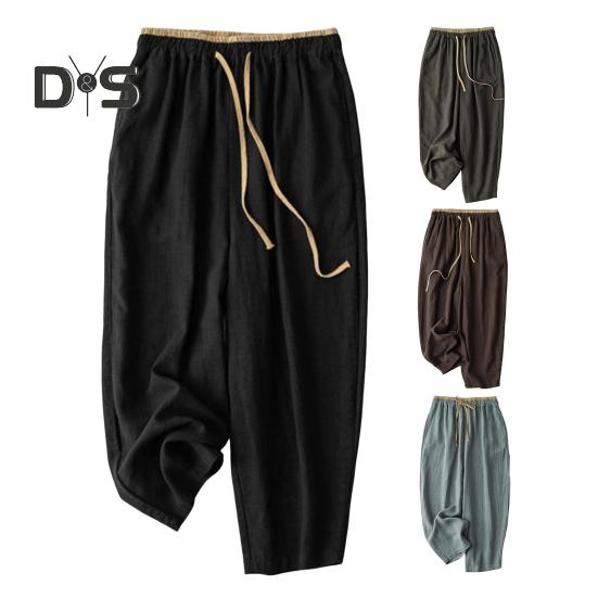 Women Harem Pants Drawstring Waist Wide-leg Casual Trousers Solid Color Ankle-Length Pants for Workouts Everyday Wear