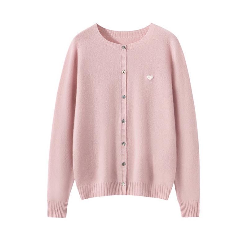 Women's 100% Pure Cashmere Round Neck Cardigan – Autumn/Winter Age-Reducing Knitwear