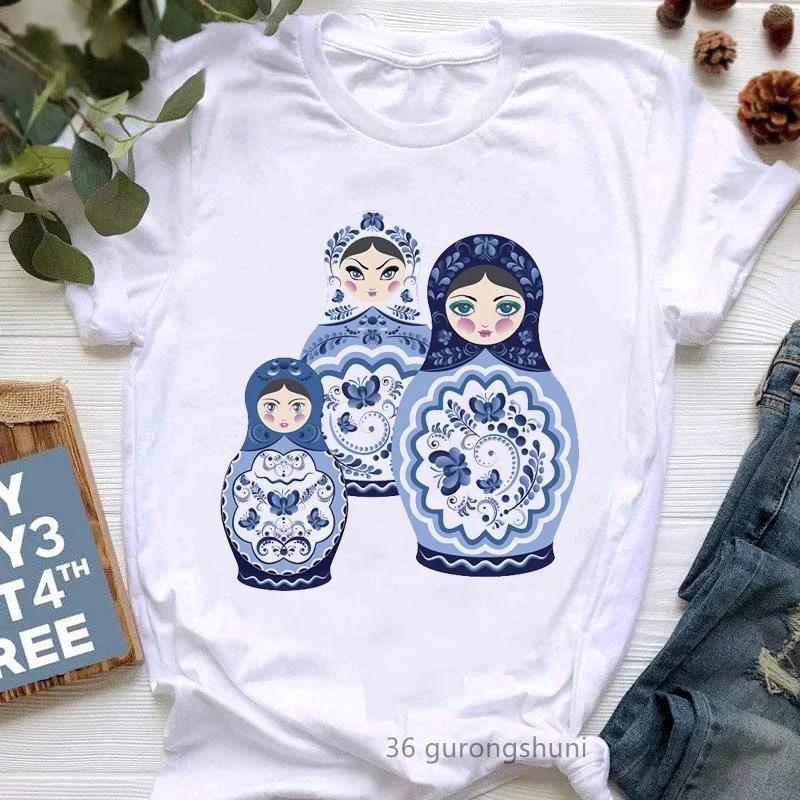 Matryoshka Doll T Shirt  2023 Funny Summer Fashion Tshirt  Russian Doll T-Shirt Women White Casual T Shirt Female Harajuku Shirt