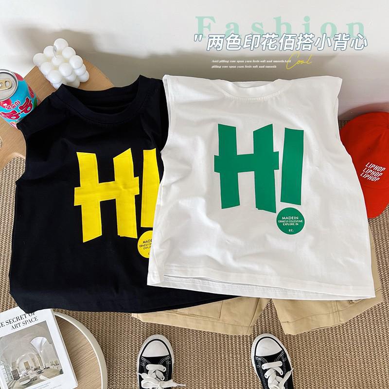 Kids Summer Cotton Sleeveless Vest Baby Thin 3D Letter T Shirt Boys Girls Breathable Top