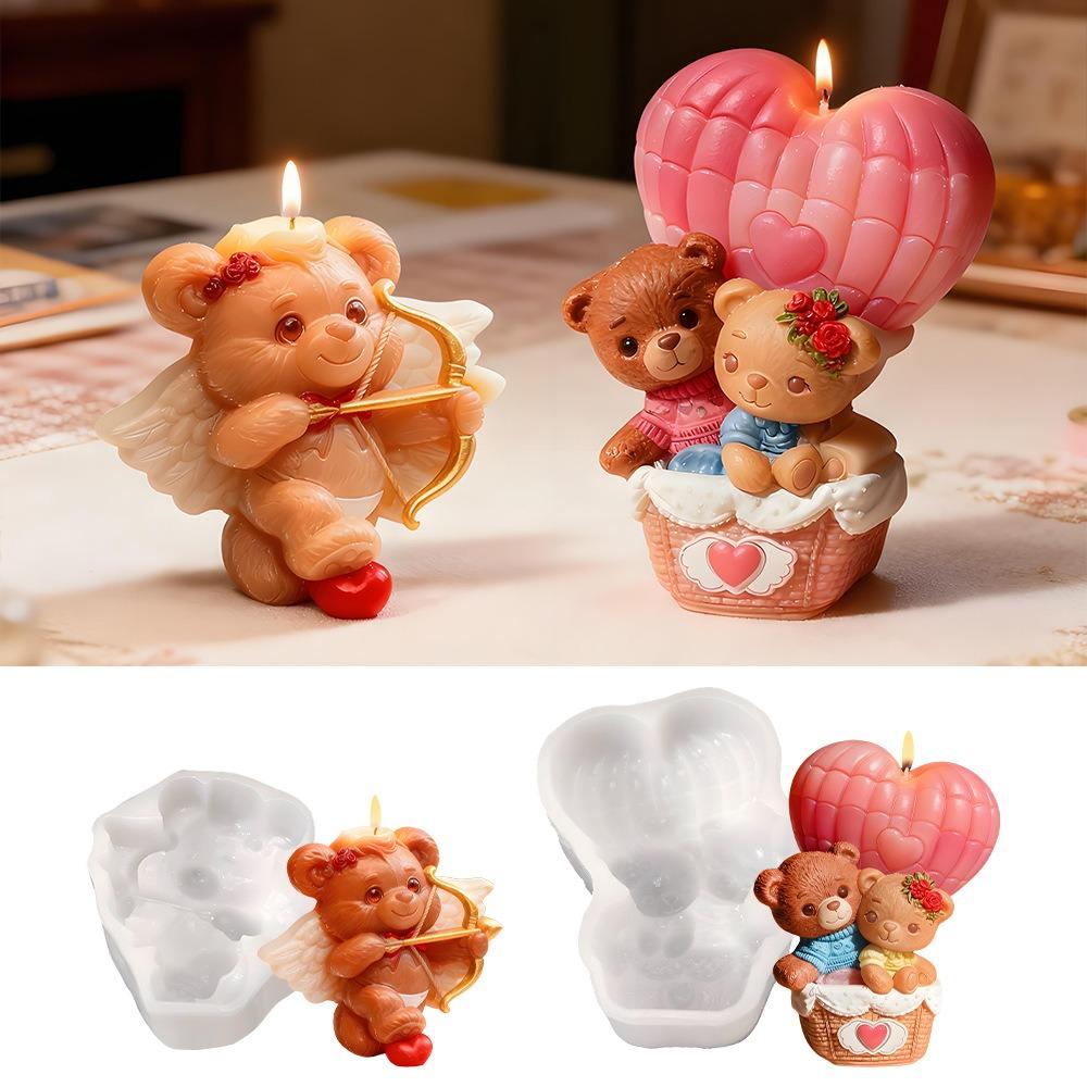 Креативная силиконовая форма для свечи в виде сердца, медведь-купидон, День святого Валентина, любовь, воздушный шар, медведь, сделай сам, резиновая форма, декор для дома
