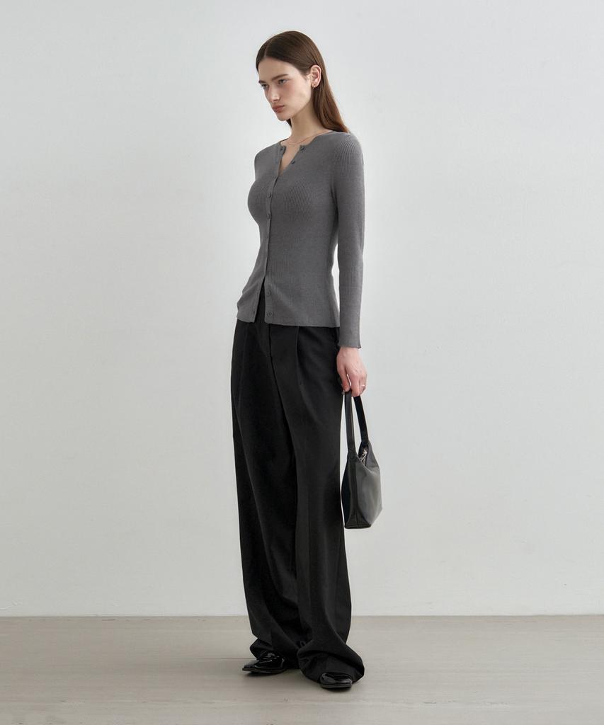MONGDOL Однотонные широкие брюки со складками Черный Mdpt025Black