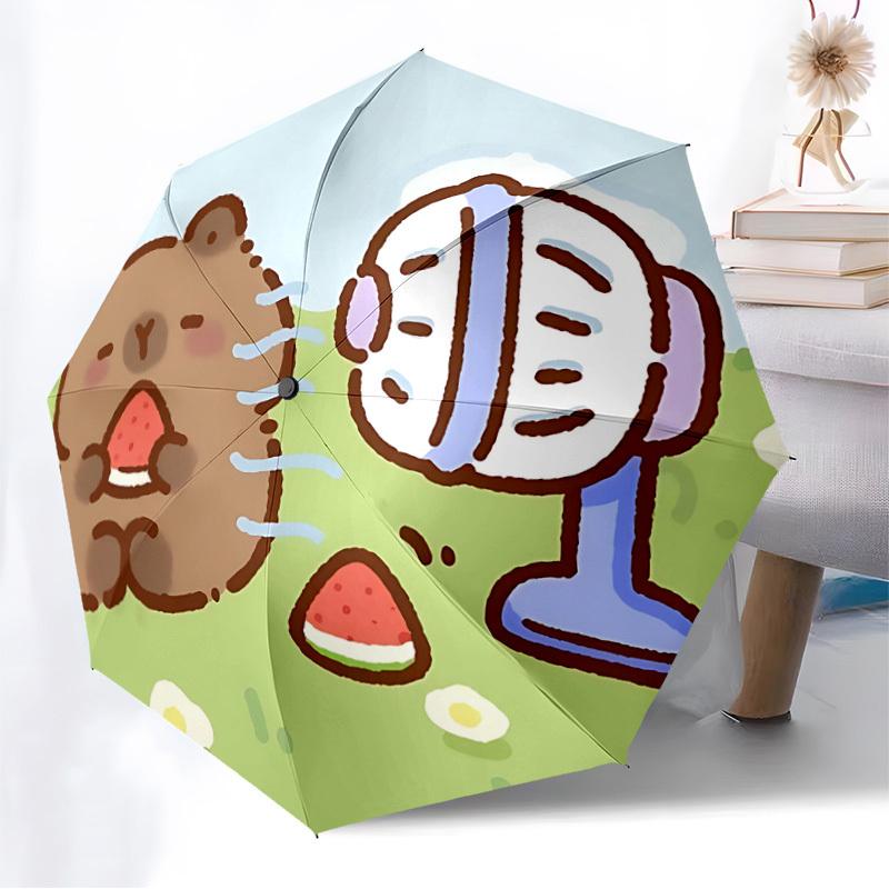 1pc Capybara, Desk fan Automatic Open/Close Umbrella, Folding Compact Umbrella with Lightweight Design for Women/Men yy251028264