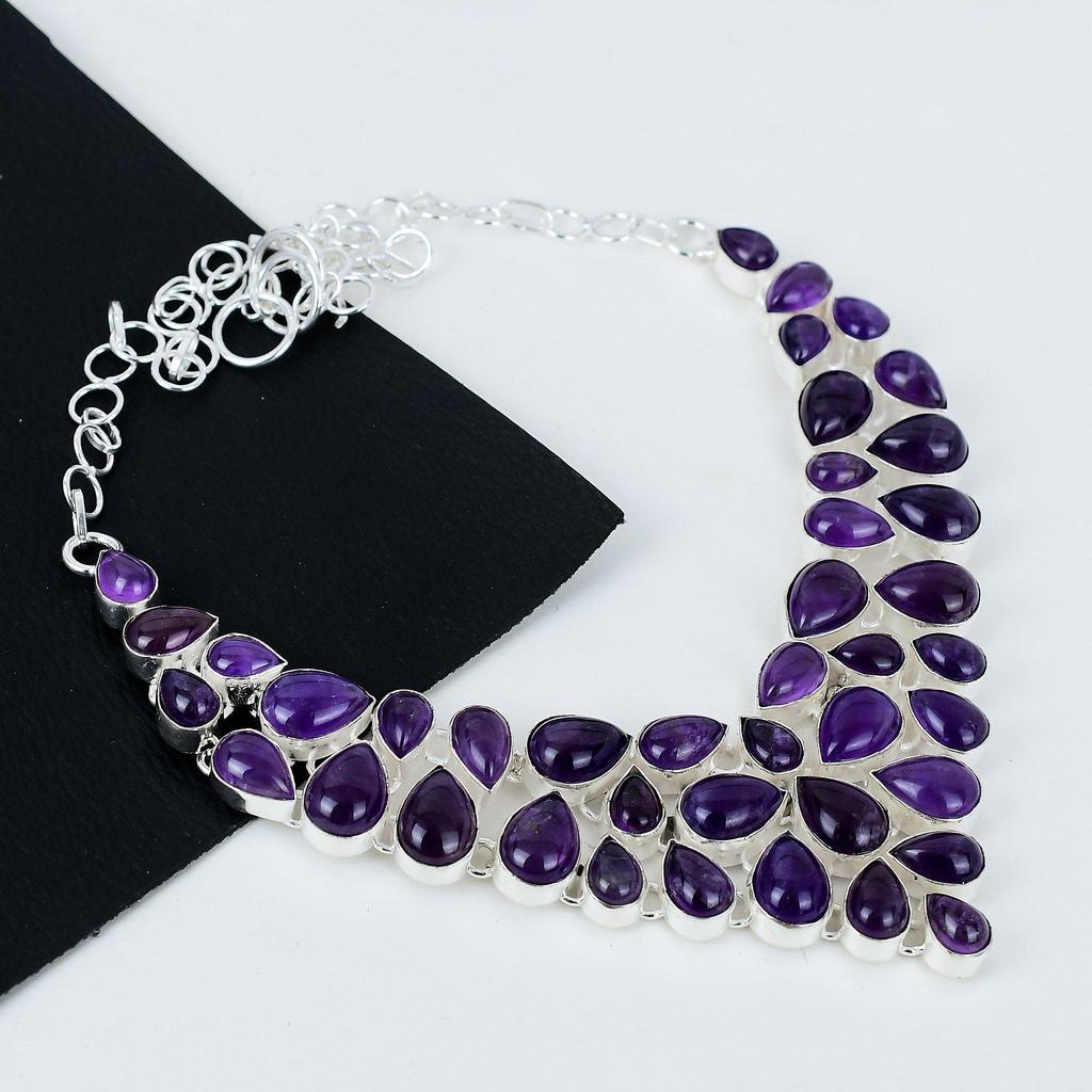 Натуральный аметист драгоценный камень ручной работы из серебра 925 пробы, гальванопластическое ожерелье, аметистовое серебро для жены, унисекс ожерелье, подарок для мамы