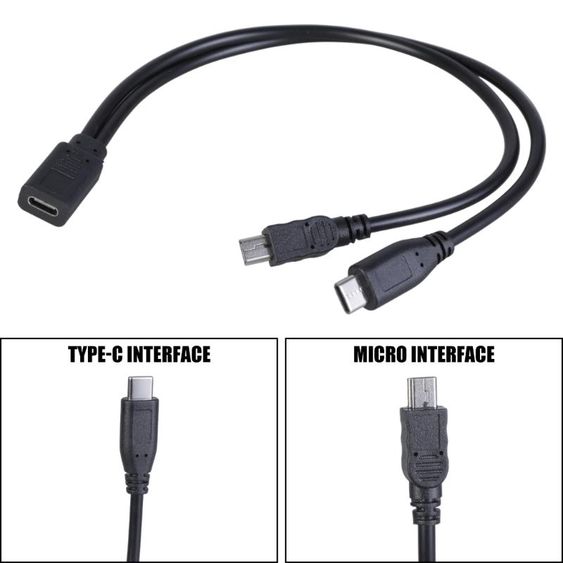Кабель-разветвитель USB C (мама) на Mini USB + Type C (папа) для аксессуаров для электроники и источников питания