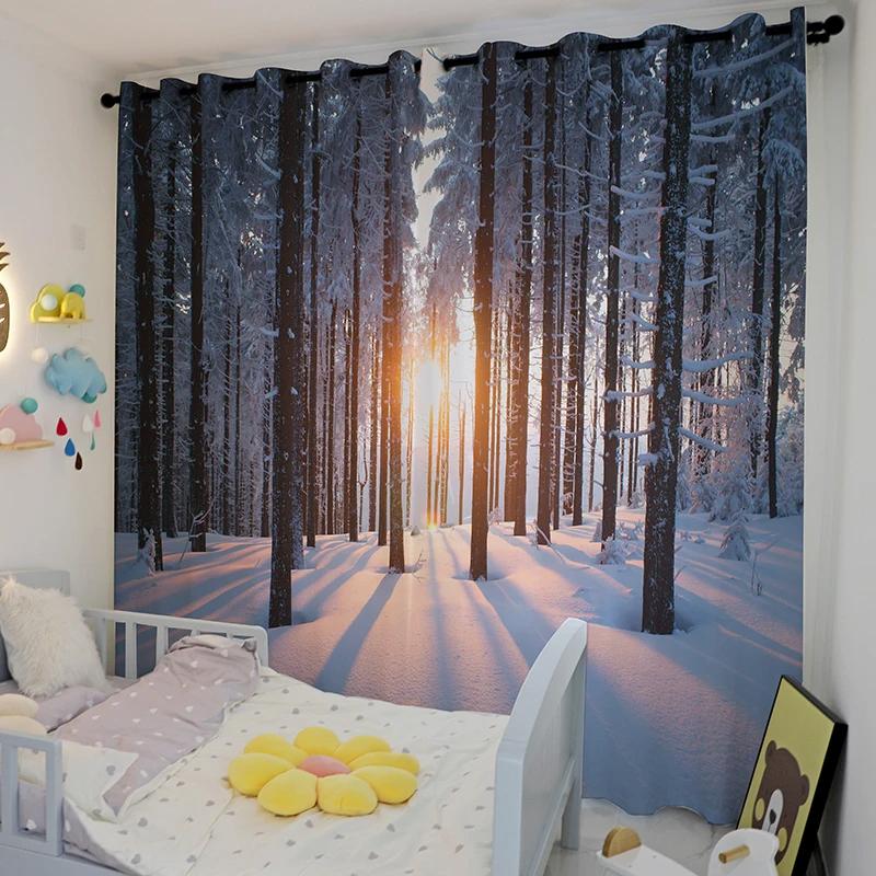 Северный пейзаж Лес Зеленый Желтый лес Отель Спальня Гостиная Кабинет Окно Шторы Ткани Высокое затенение Новый