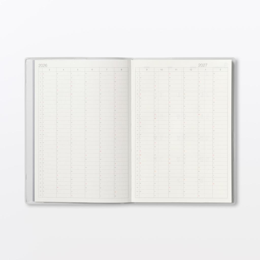 MUJI Понедельник Март Белый 76418801 Ежемесячный/Еженедельный Планировщик, Старт, 2026, B6, Серый,