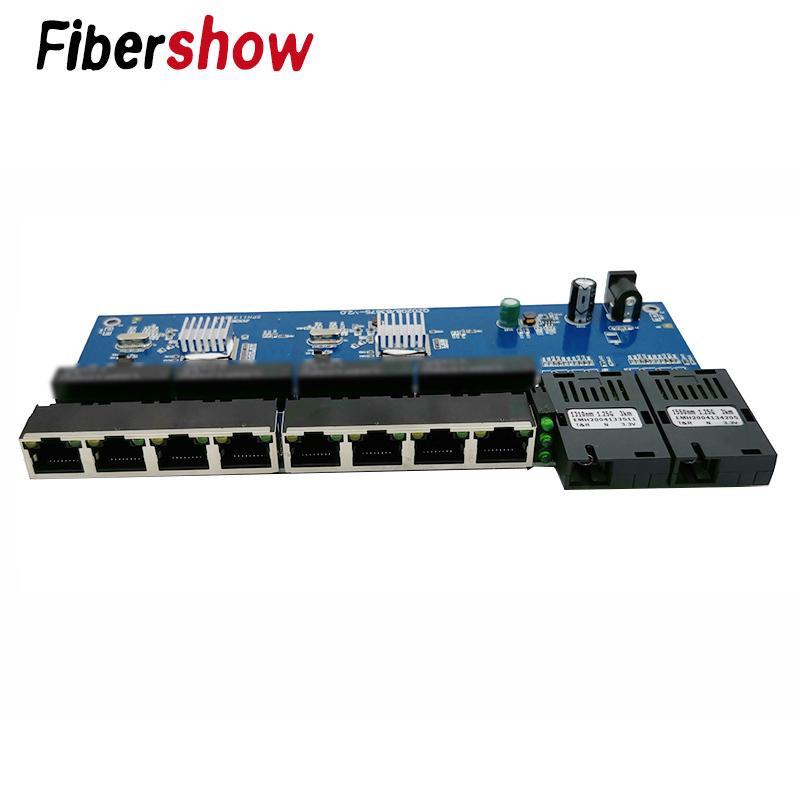 Гигабитный Ethernet-коммутатор Оптический медиаконвертер Плата PCB 8 портов RJ45 UTP и 2 оптоволоконных порта SC 10/100/1000M Плата PCB