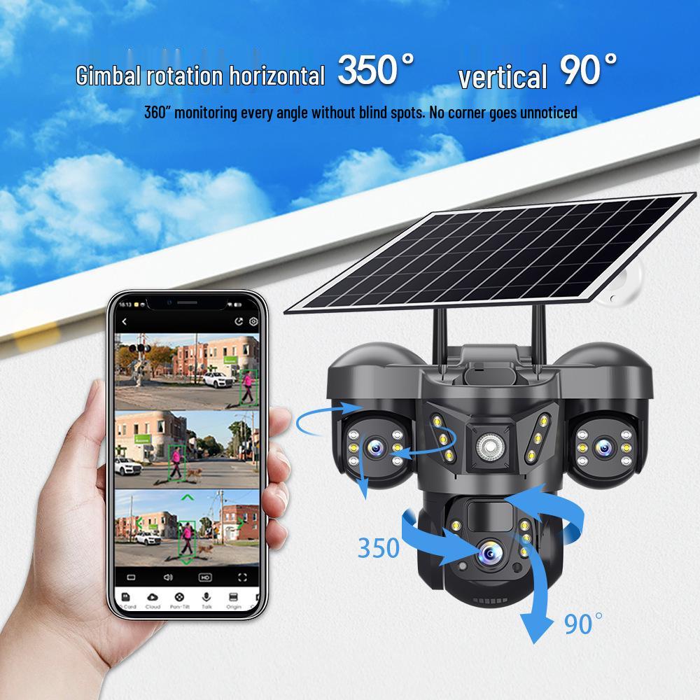 Triple Lens 360° Panoramic HD Solar Camera with WiFi/4G Connectivity