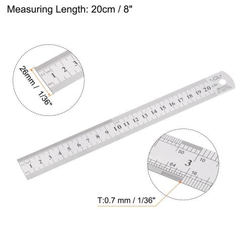 uxcell Stainless Steel Ruler, Straight Edge Measuring Tool for Woodworking, Painting, and Crafts, 20cm Long X 0.7mm Thick X 26mm Wide, Silver Tone