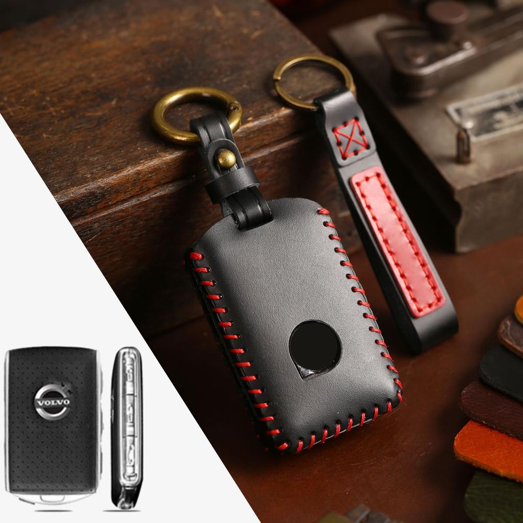 Подходит для кожаного чехла для ключа Volvo S90, ручной работы, корпус XC90, кольцо XC60, чехол для ключа автомобиля S60