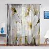 White Magnolia Floral Sheer Curtain for Living Room Kitchen Window Bedroom Decoration Flower Voile Hanging Elegant Tulle Curtain