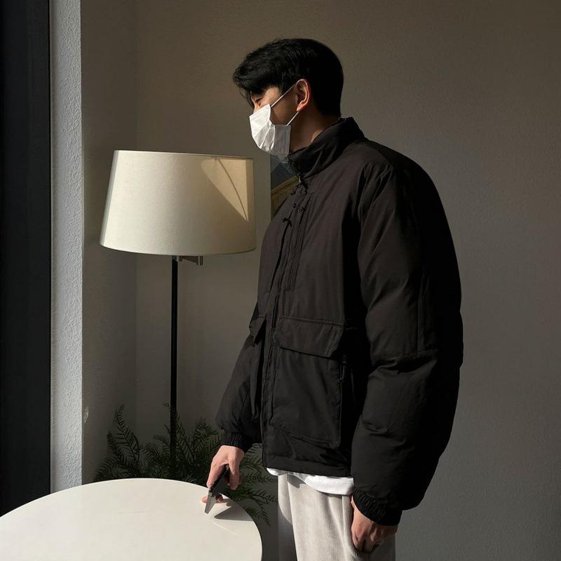 Пальто из хлопка с воротником-стойкой в рабочем стиле, мужская зимняя свободная теплая утолщенная куртка в корейском стиле, хлопковое пальто