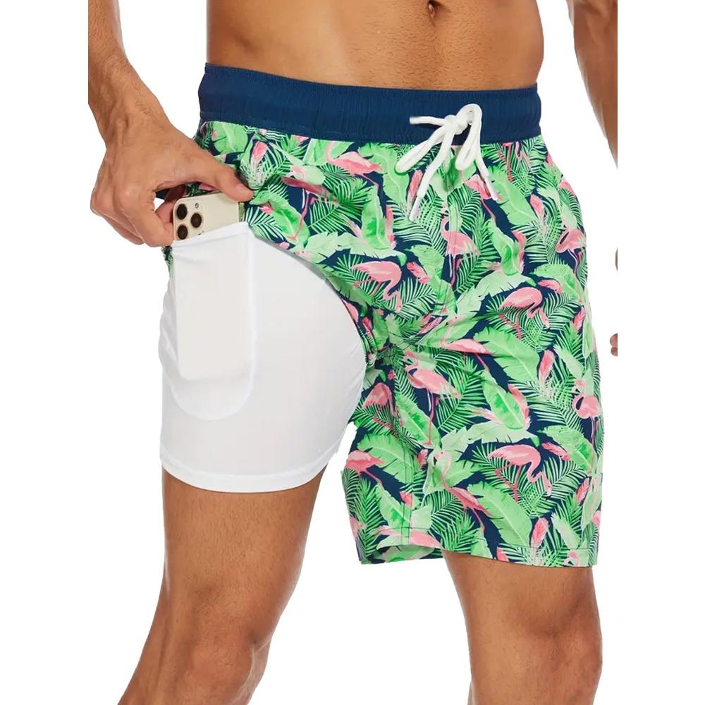 Мужские пляжные шорты - эластичные, дышащие, идеально подходят для активного отдыха летом. Двухслойные пляжные шорты