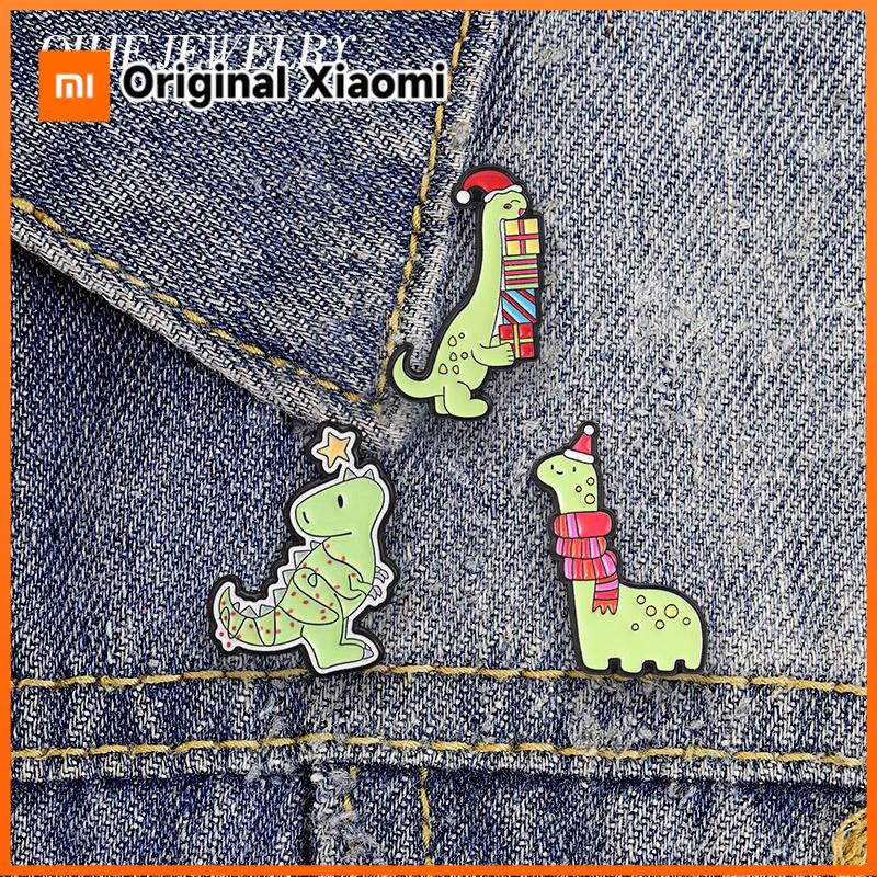 Xiaomi Christmas Dinosaur Badge Enamel Pin Cute Dinosaur Wearing Santa Hat Scarf And T Rex Christmas Tree Badge Bag Brooch Jewelry Gift