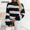 Half High Neck Color Blocking Women's Sweater Autumn and Winter Loose Pullover Striped Knit Sweater