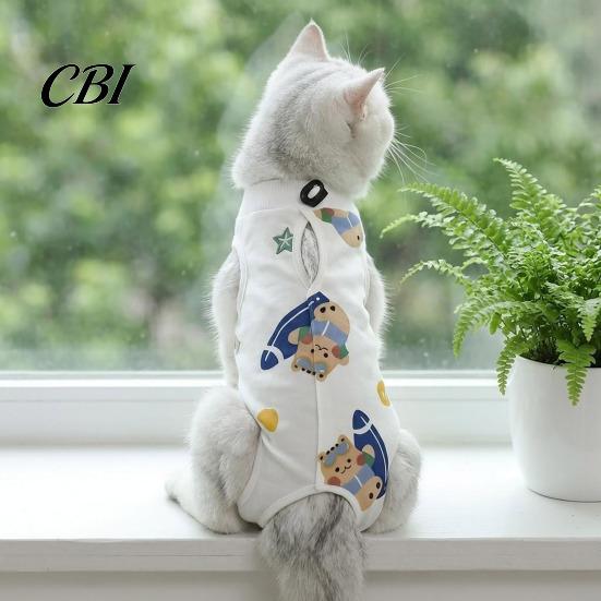 Костюм для восстановления кошки, Мягкая хлопковая одежда, Милый мультяшный принт, Четырехлапый костюм, Легкая одежда после операции для кошек и котов