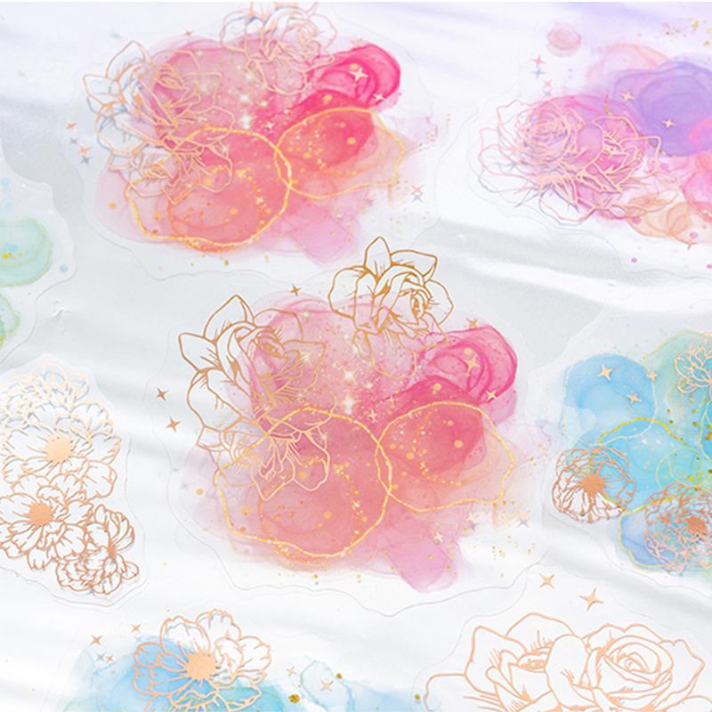 10 Sheets/Bag Watercolor Marble Gold Foil PET Stickers For Scrapbook Stationery DIY Decoration Phone Case Notebook