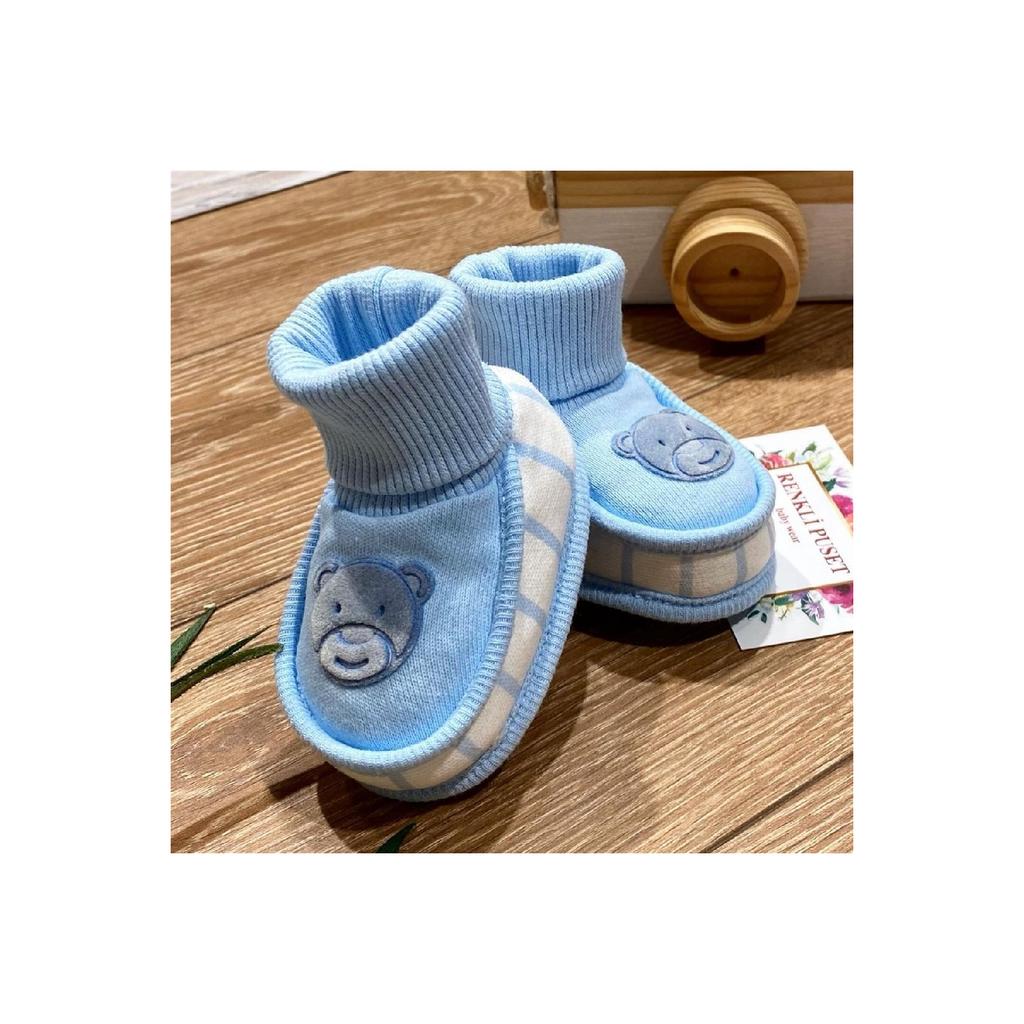 Детские пинетки из чесаного хлопка, замшевые с принтом медведей, розовые, синие, коричневые