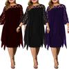 Women See Through 3/4 Sleeve Fake Two Piece Irregular Hem Knee-length Dress