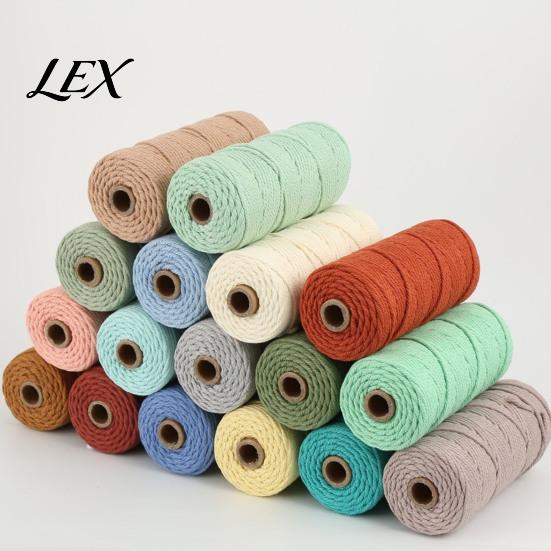 Natural Cotton Yarn for Knitting 3mm Cord, 109 Yards Twisted Craft Colored Durable String Crochet Making Tapestry, Hand Braiding, DIY Crafts Crafting