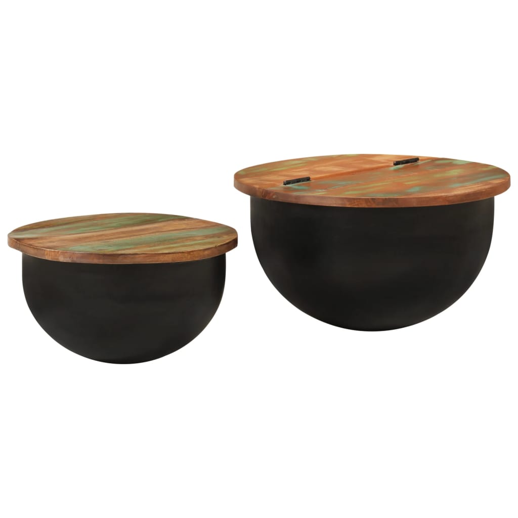 2 piece coffee table set black solid reclaimed wood
