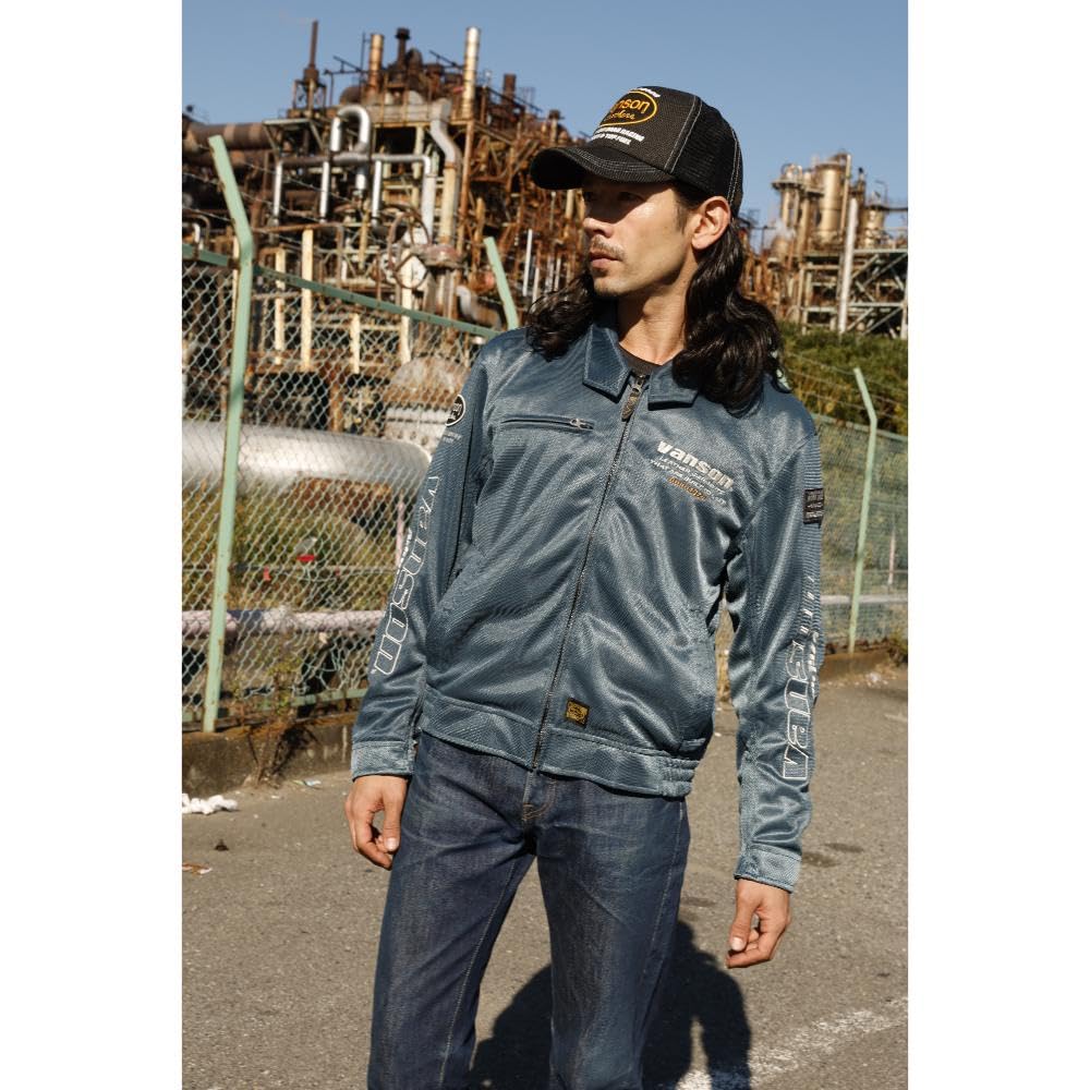 Vanson Men's Mesh Swing Top Jacket in Navy/White