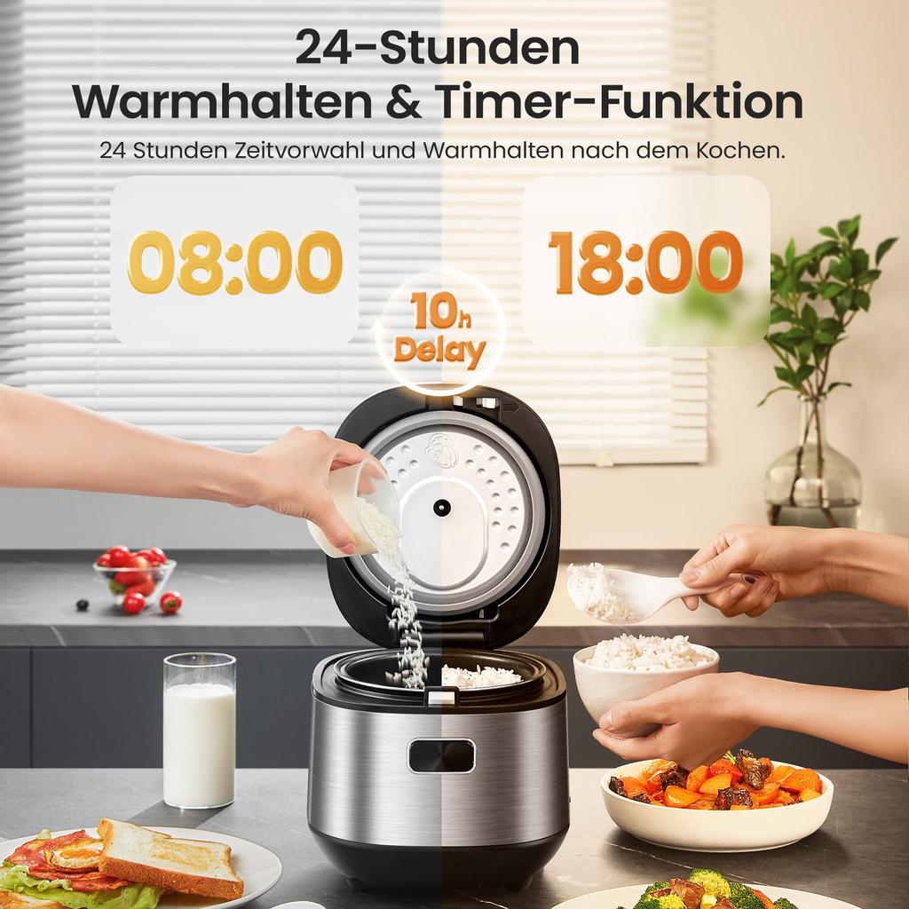 Midea Rice Cooker with 9 Functions, 2L, 8 Cups